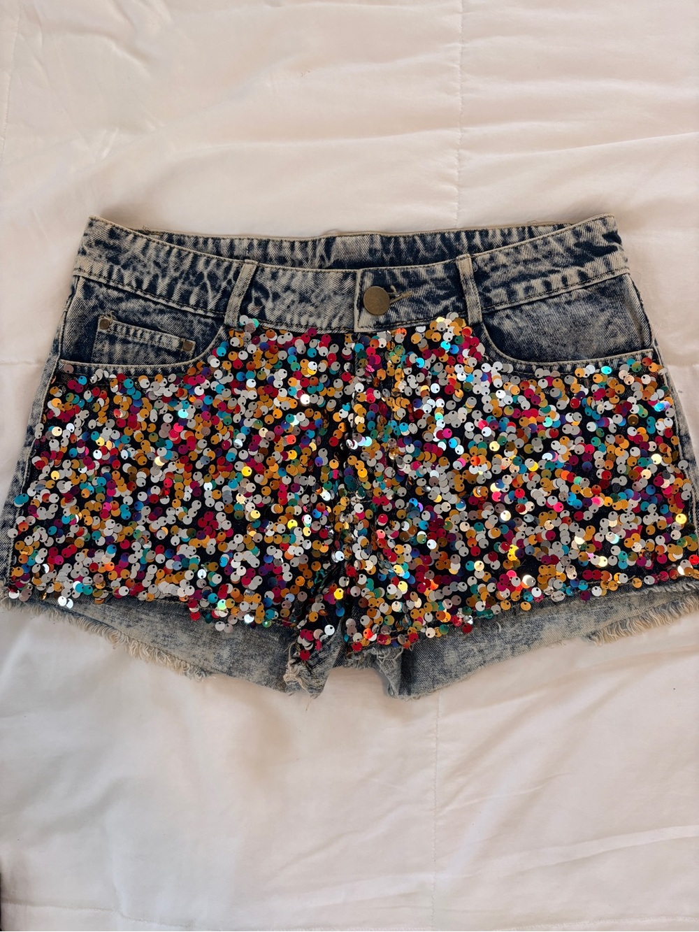 Sequin Denim Cutoff Shorts - Small - Like New